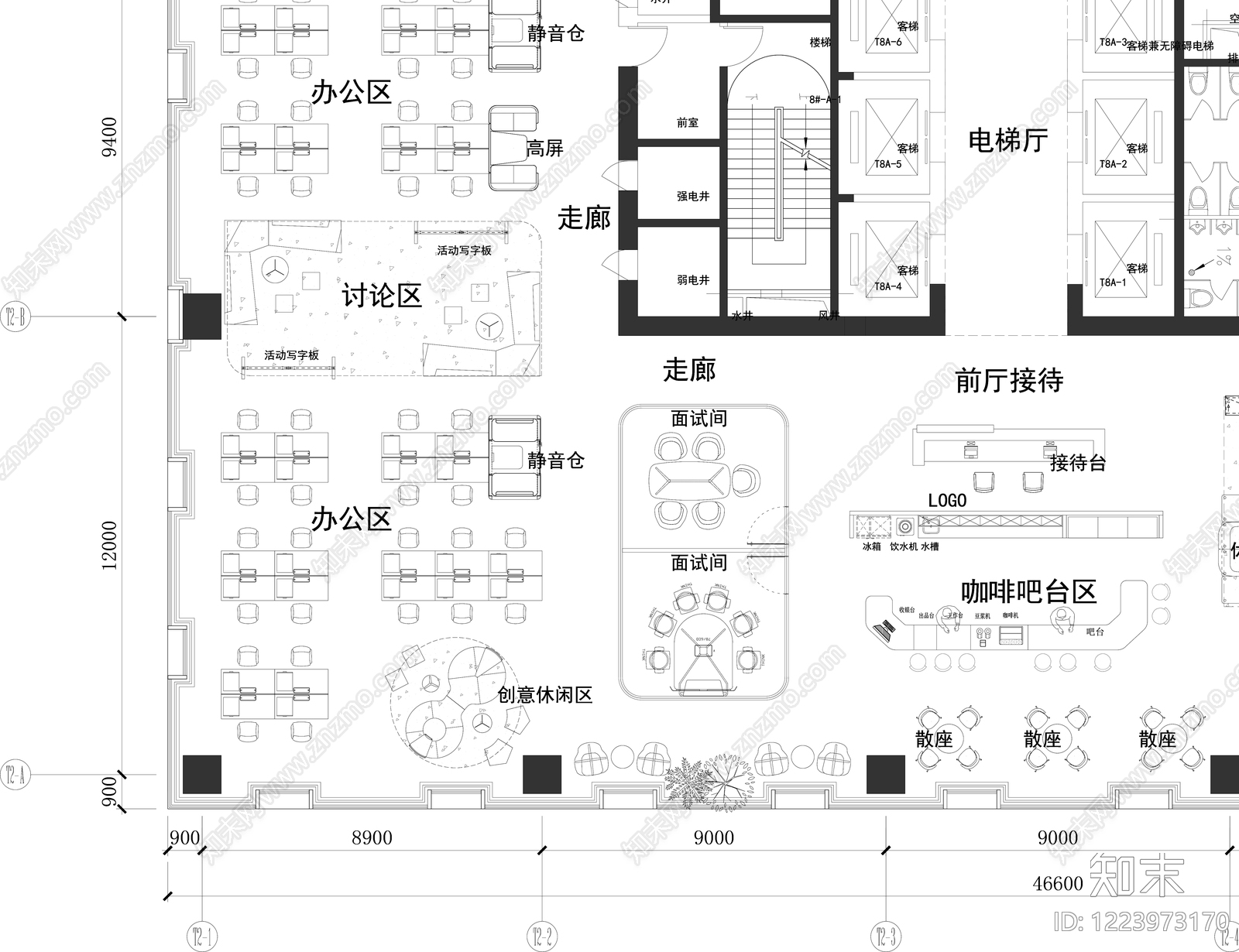 整体办公空间cad施工图下载【ID:1223973170】