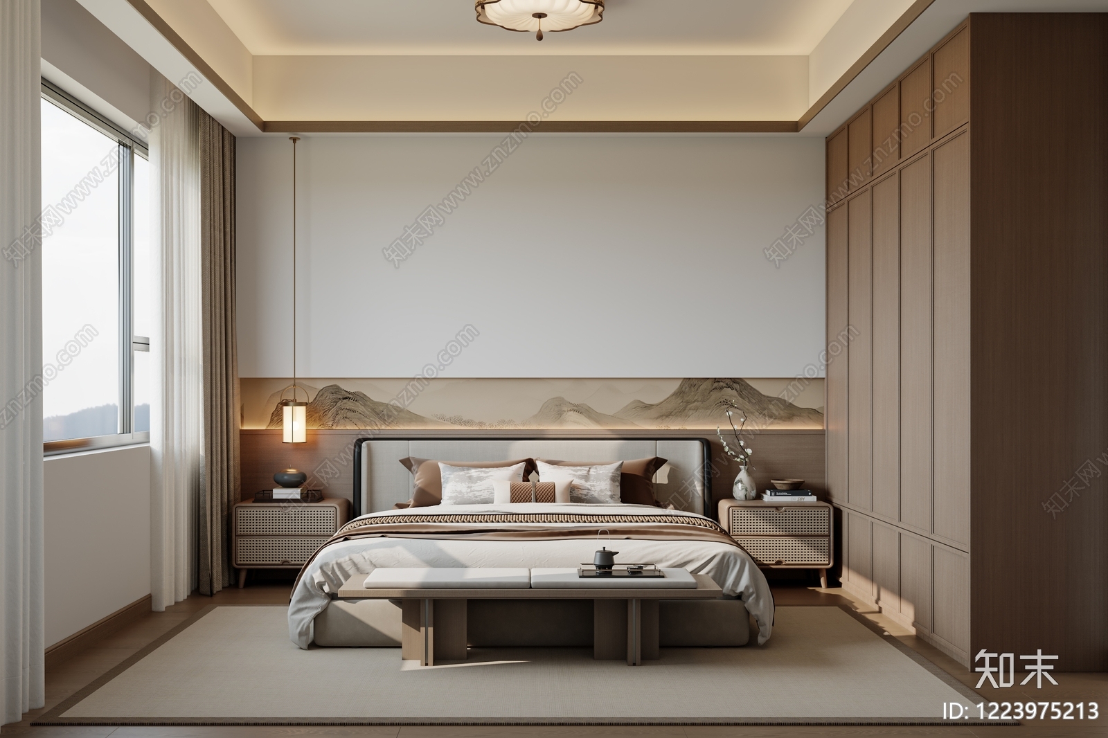 新中式主卧3D模型下载【ID:1223975213】