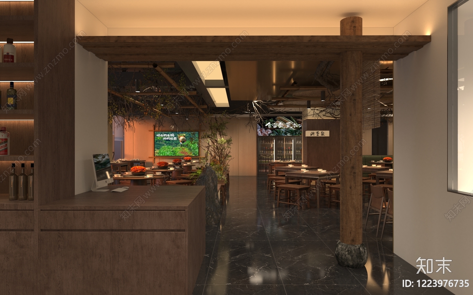 新中式中餐厅3D模型下载【ID:1223976735】