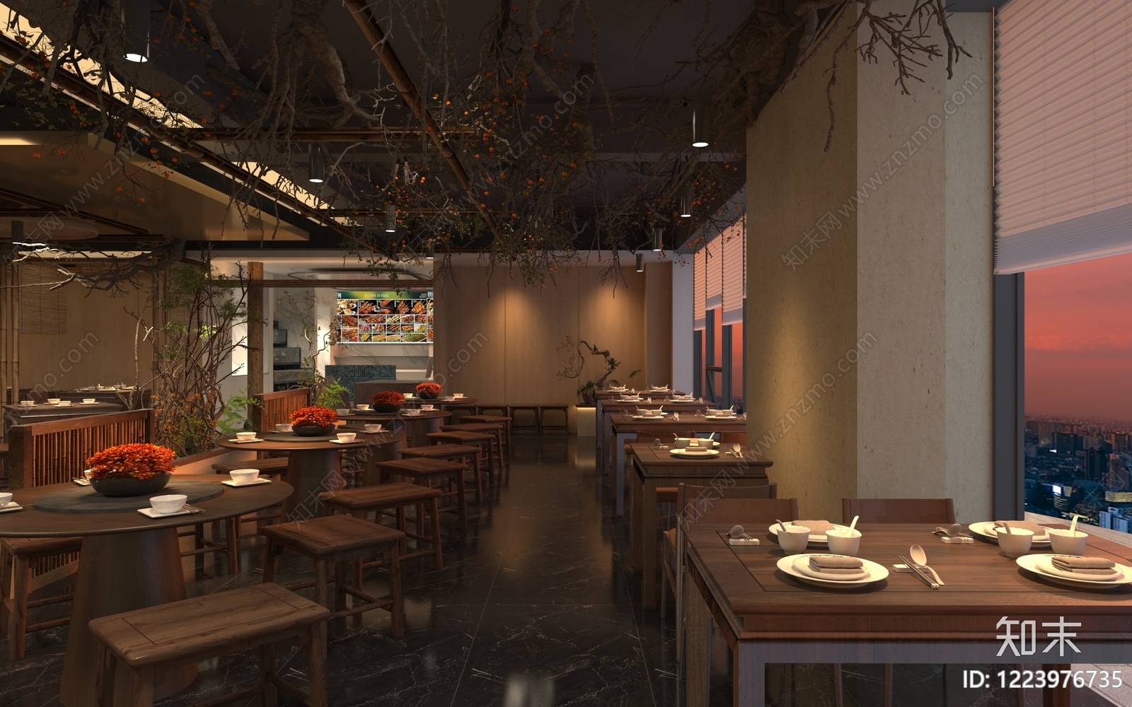 新中式中餐厅3D模型下载【ID:1223976735】