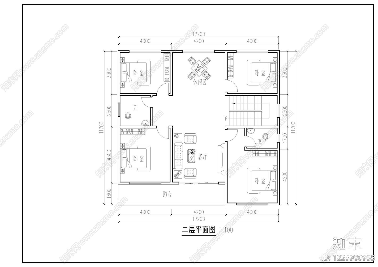 别墅建筑cad施工图下载【ID:1223980955】
