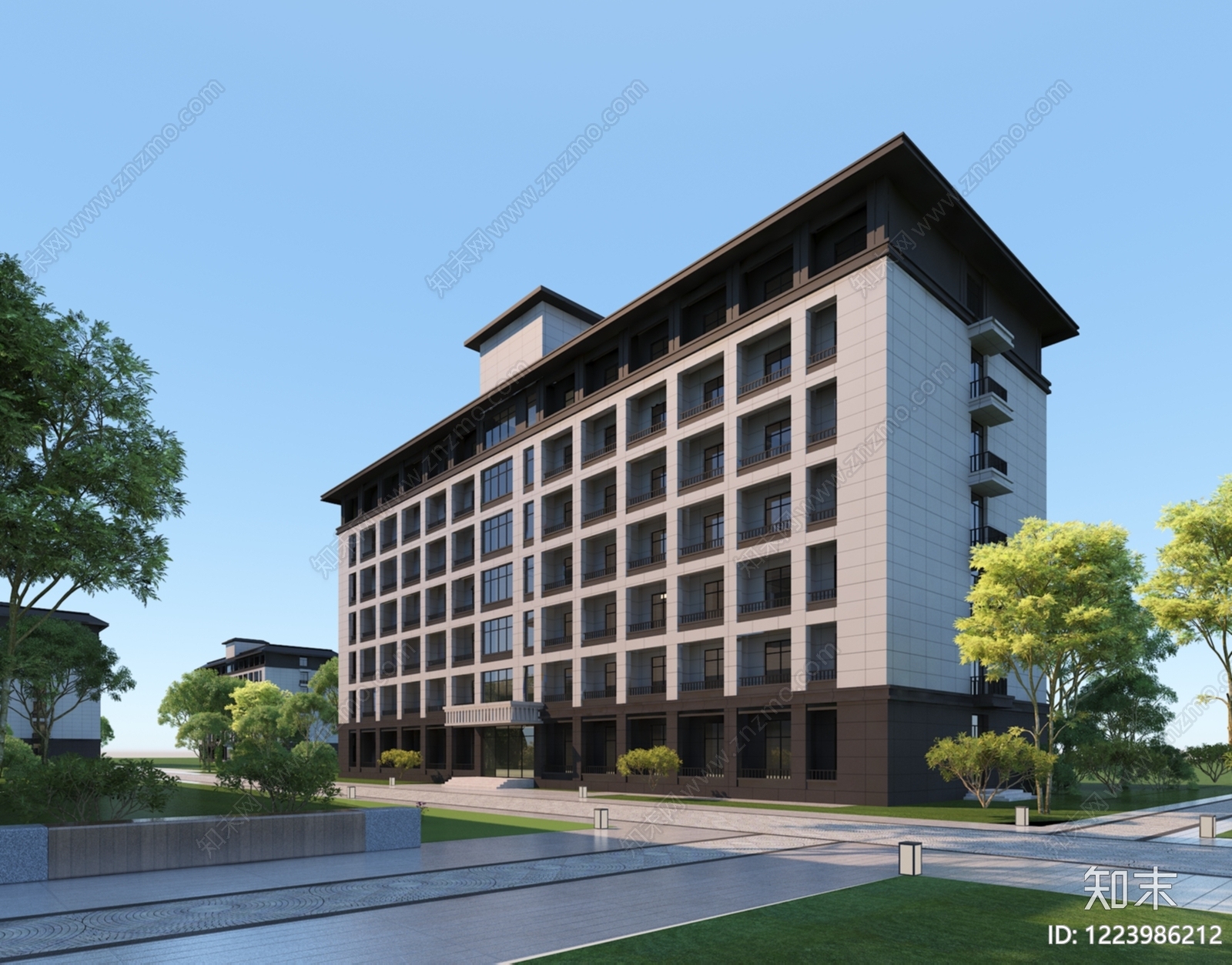 新中式产业园办公楼3D模型下载【ID:1223986212】