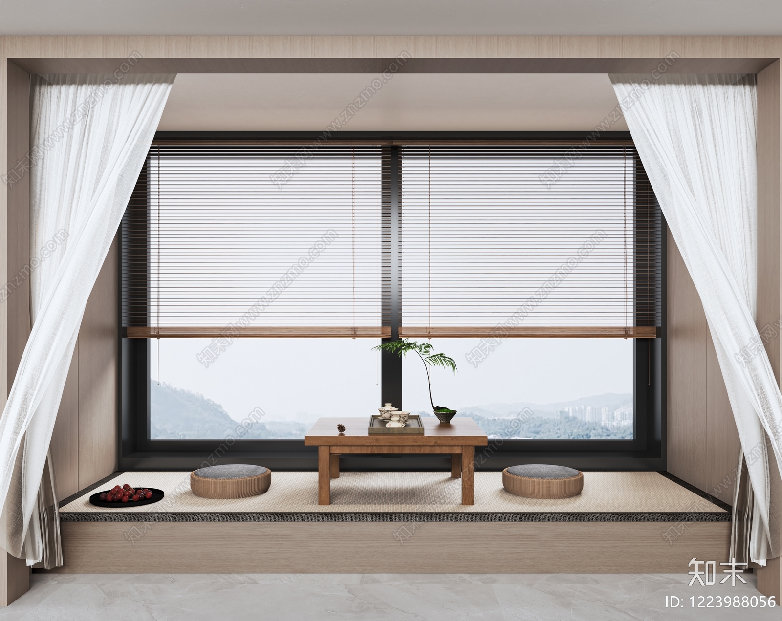 日式茶室3D模型渲染效果图