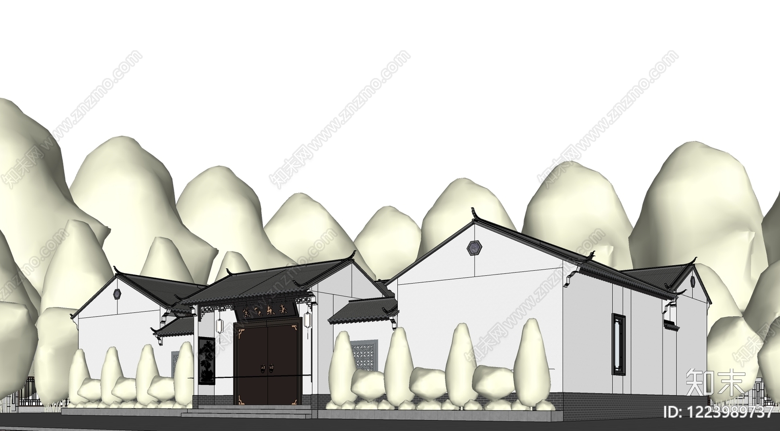 中式古建四合院SU模型下载【ID:1223989737】