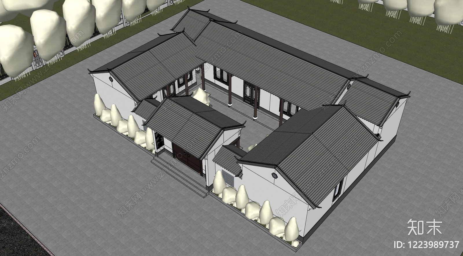 中式古建四合院SU模型下载【ID:1223989737】