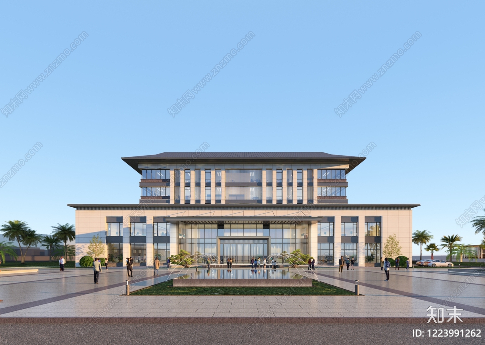 新中式产业园办公楼3D模型下载【ID:1223991262】