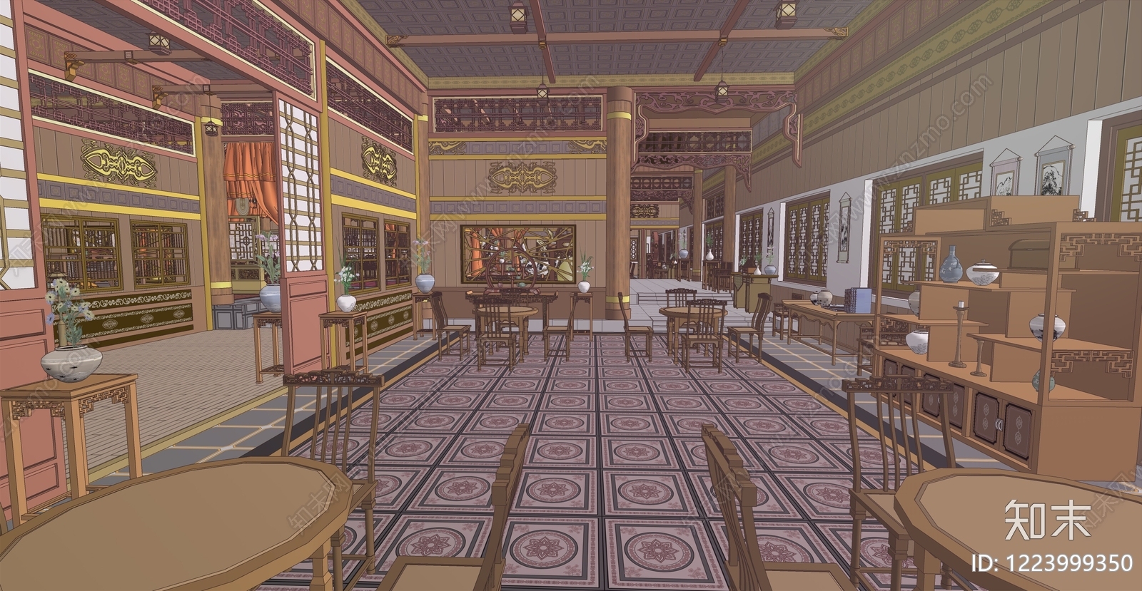 中式中餐厅SU模型下载【ID:1223999350】