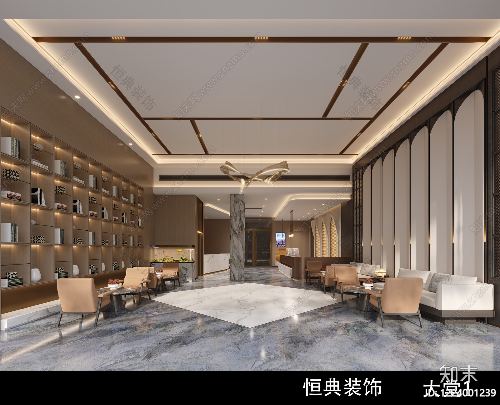 轻奢酒店大堂3D模型下载【ID:1224001239】