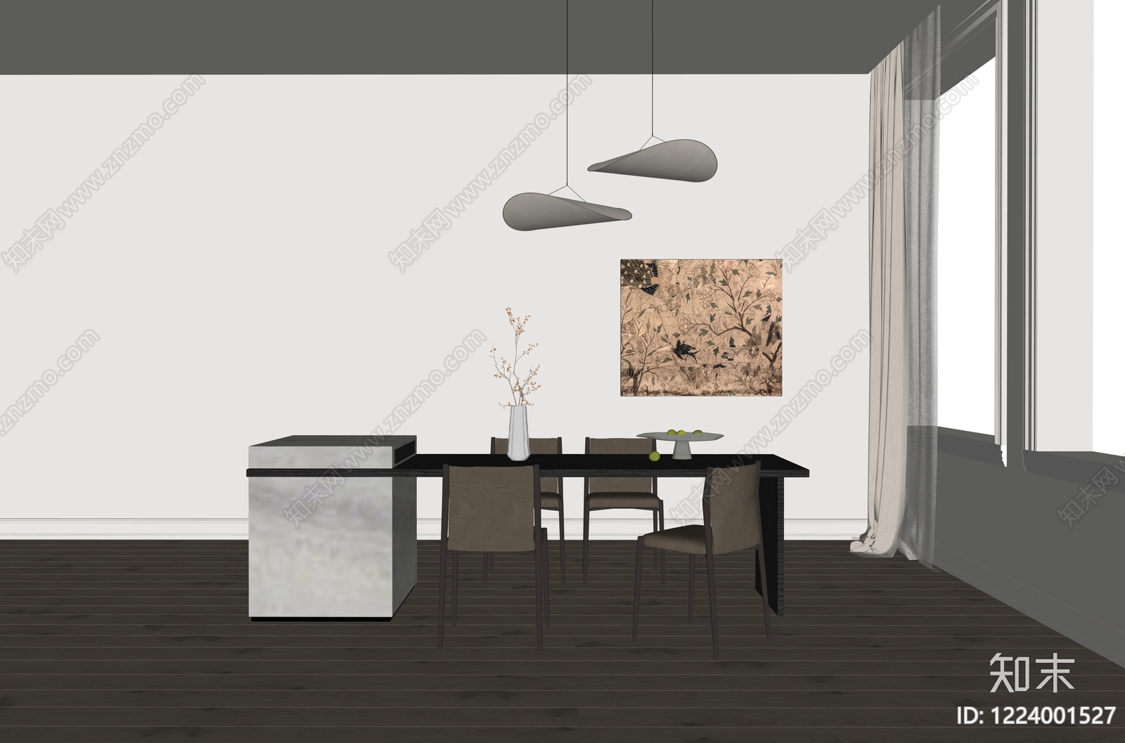 意式极简家居餐厅3D模型下载【ID:1224001527】