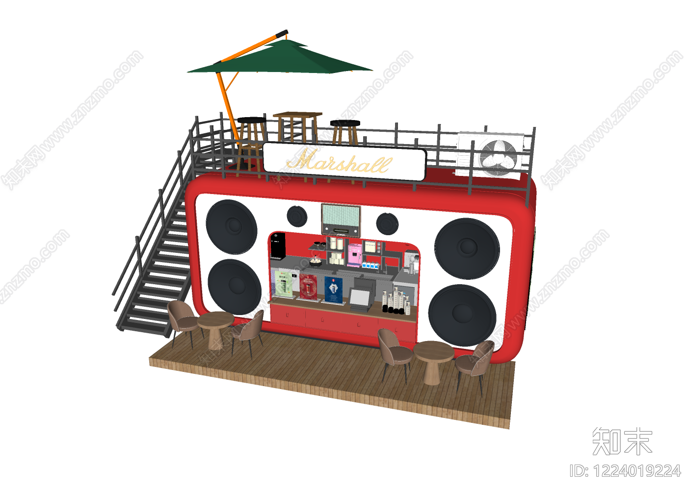 复古餐饮建筑SU模型下载【ID:1224019224】