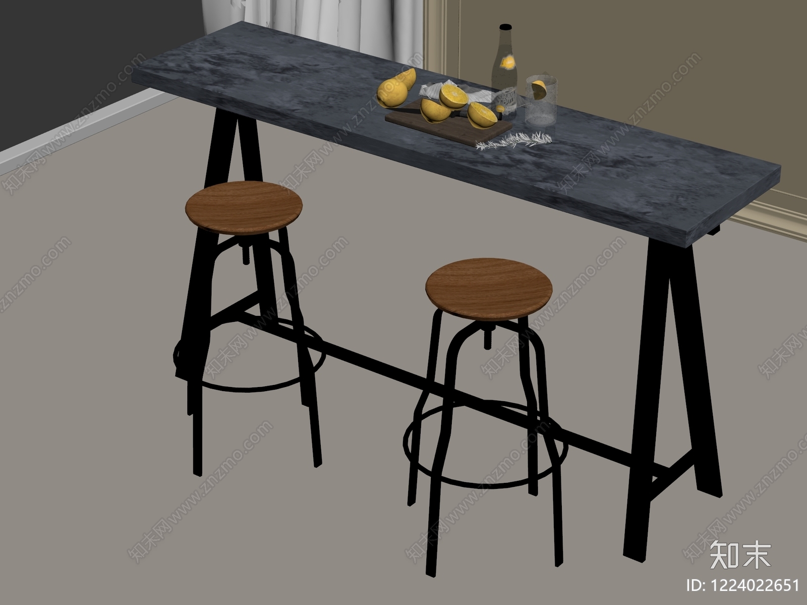 工业风休闲桌椅3D模型下载【ID:1224022651】