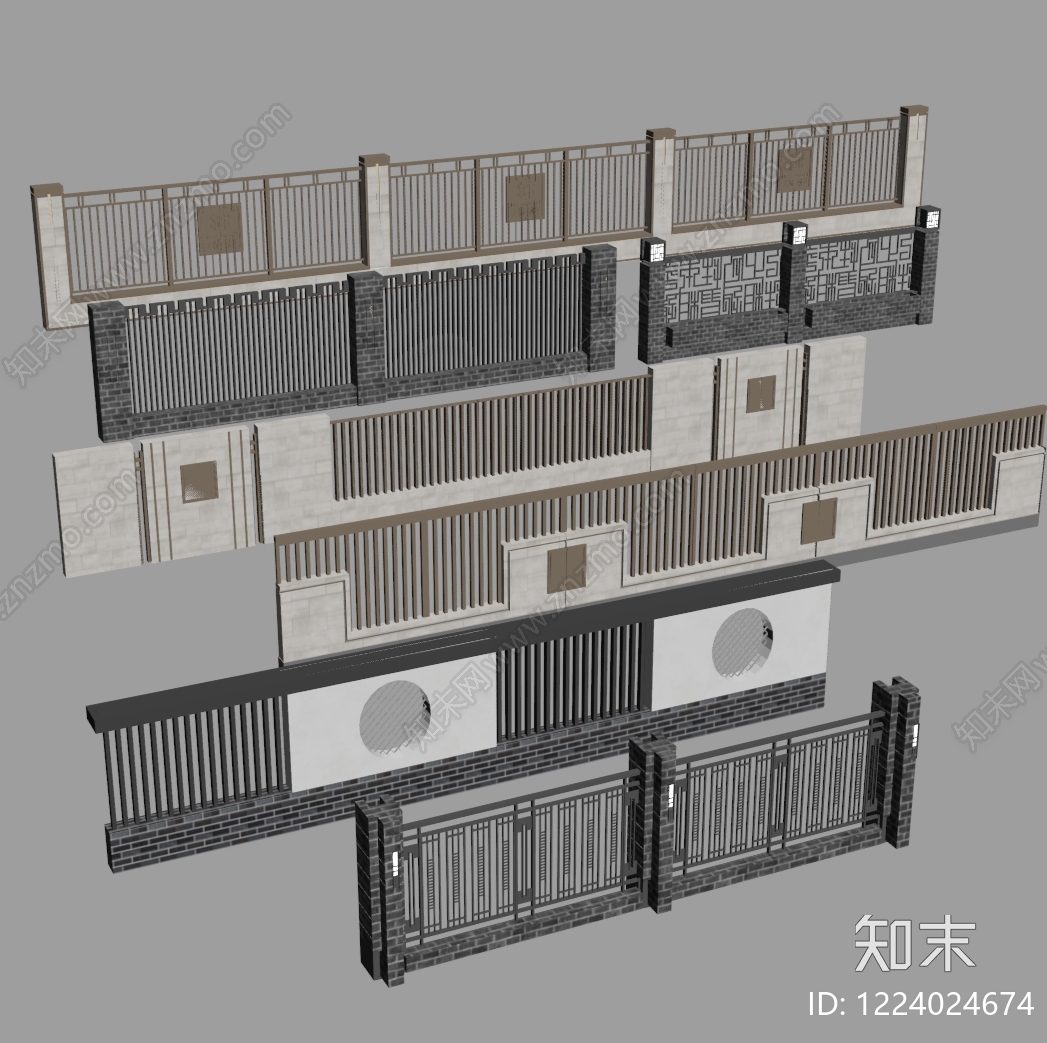 新中式景观景观围栏SU模型下载【ID:1224024674】