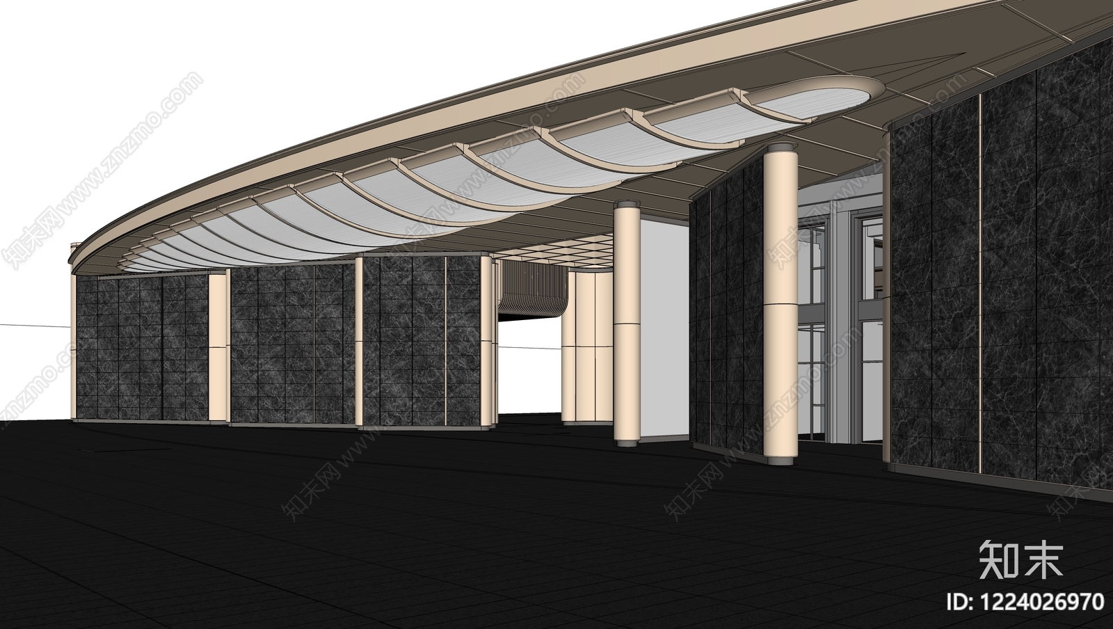 新中式售楼处建筑SU模型下载【ID:1224026970】