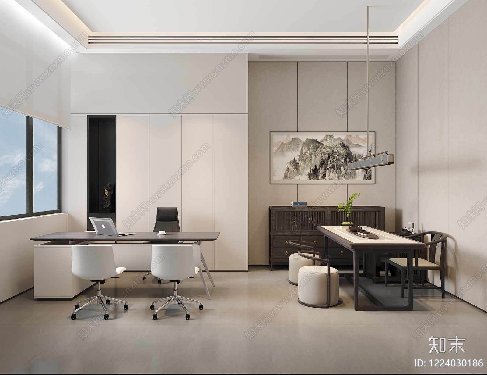 新中式经理办公室3D模型下载【ID:1224030186】