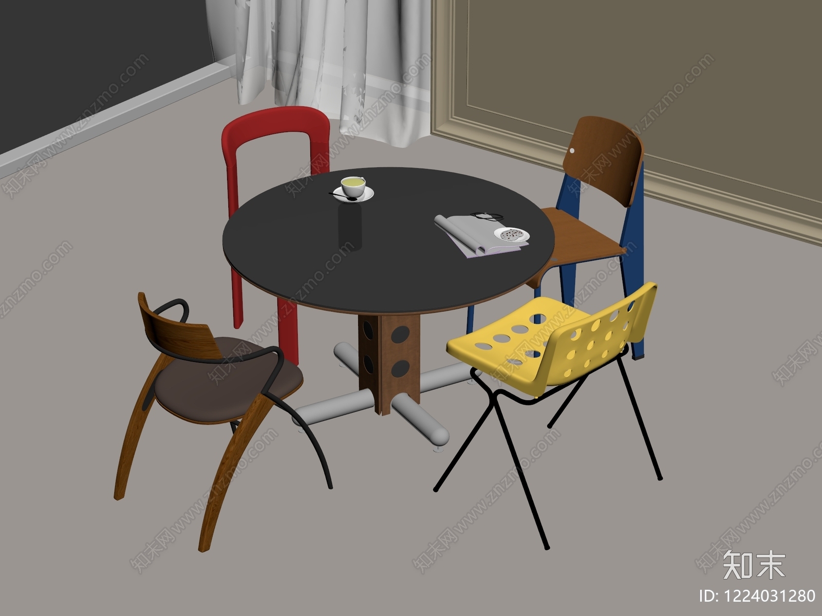 包豪斯餐桌椅3D模型下载【ID:1224031280】