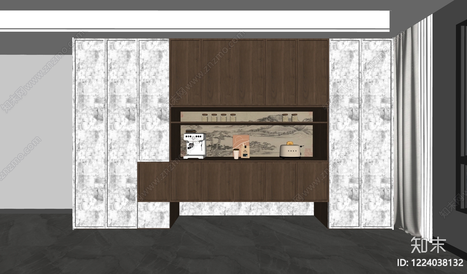 新中式餐边柜SU模型下载【ID:1224038132】