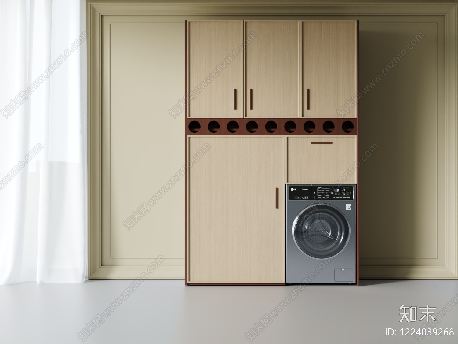 原木风洗衣机柜SU模型下载【ID:1224039268】