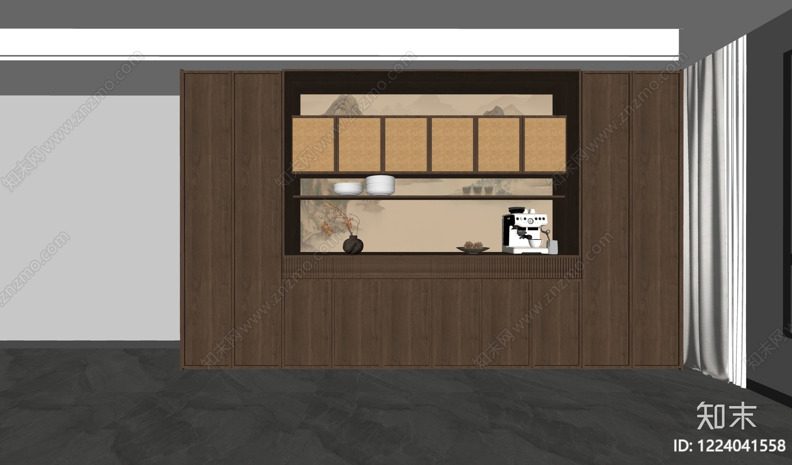 新中式餐边柜SU模型下载【ID:1224041558】