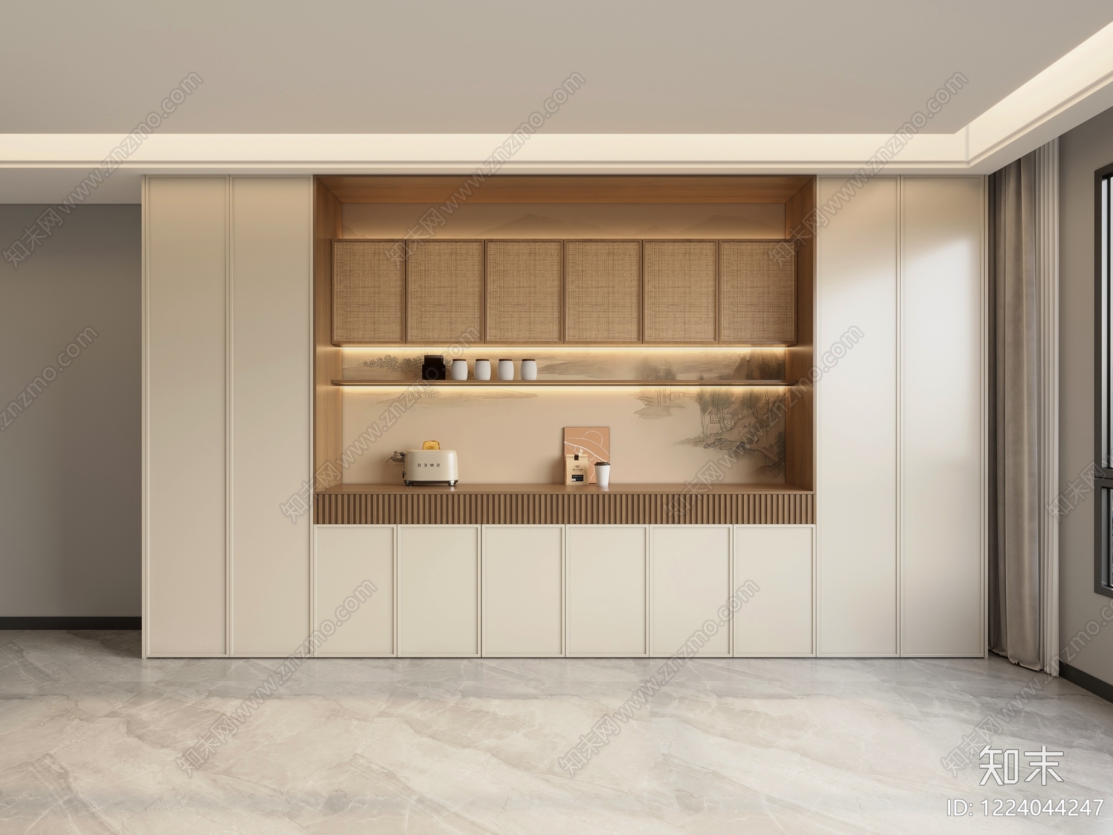 新中式餐边柜SU模型下载【ID:1224044247】
