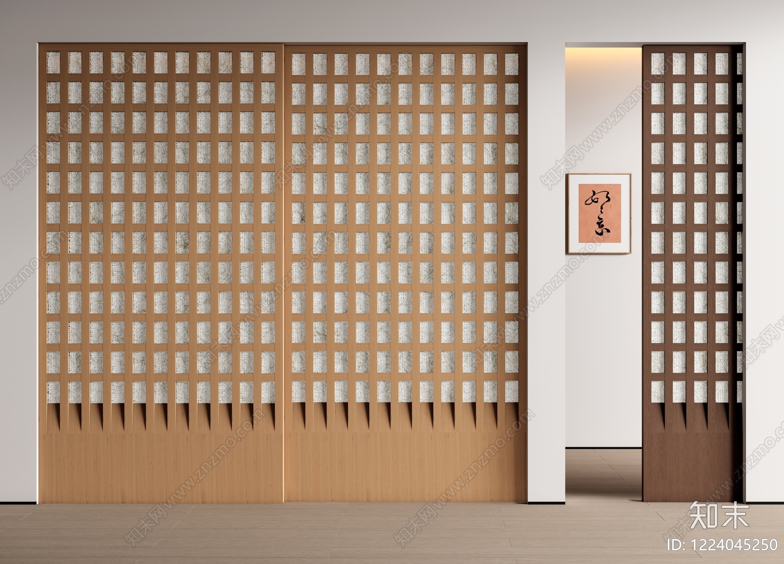 新中式推拉门3D模型下载【ID:1224045250】