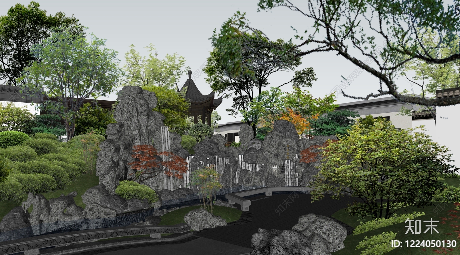 传统园林小区景观SU模型下载【ID:1224050130】