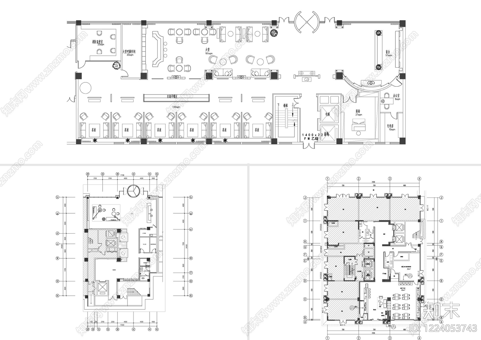 酒店建筑cad施工图下载【ID:1224053743】