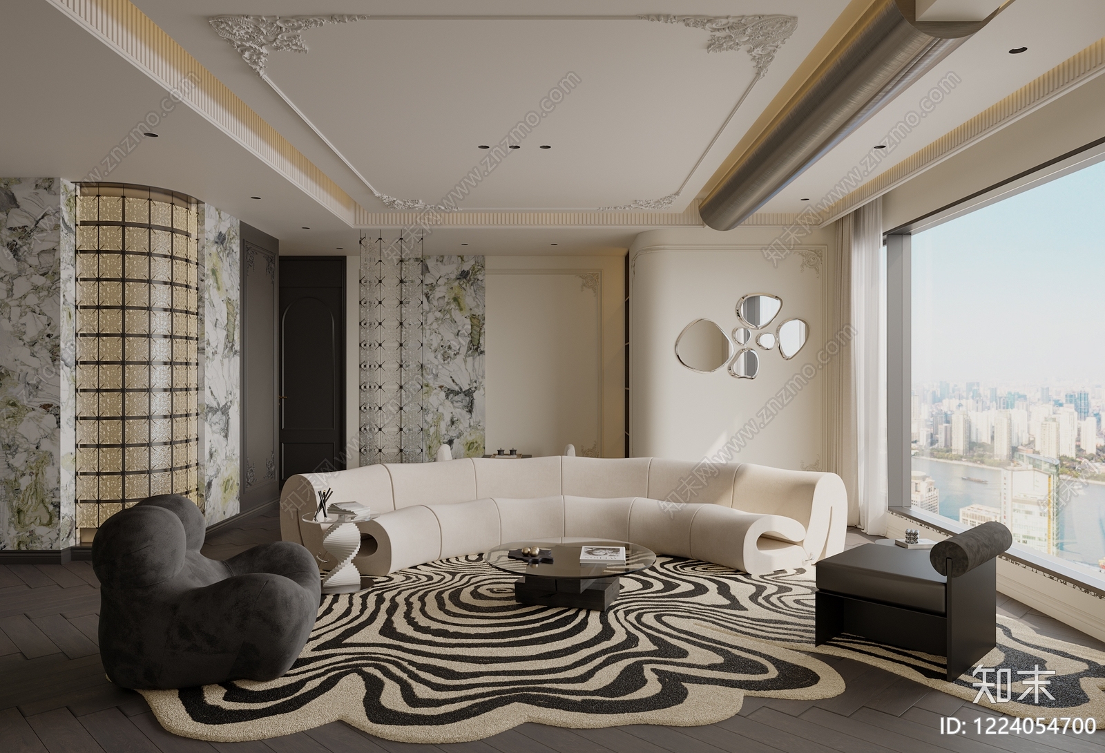 奶油风家居客厅3D模型下载【ID:1224054700】