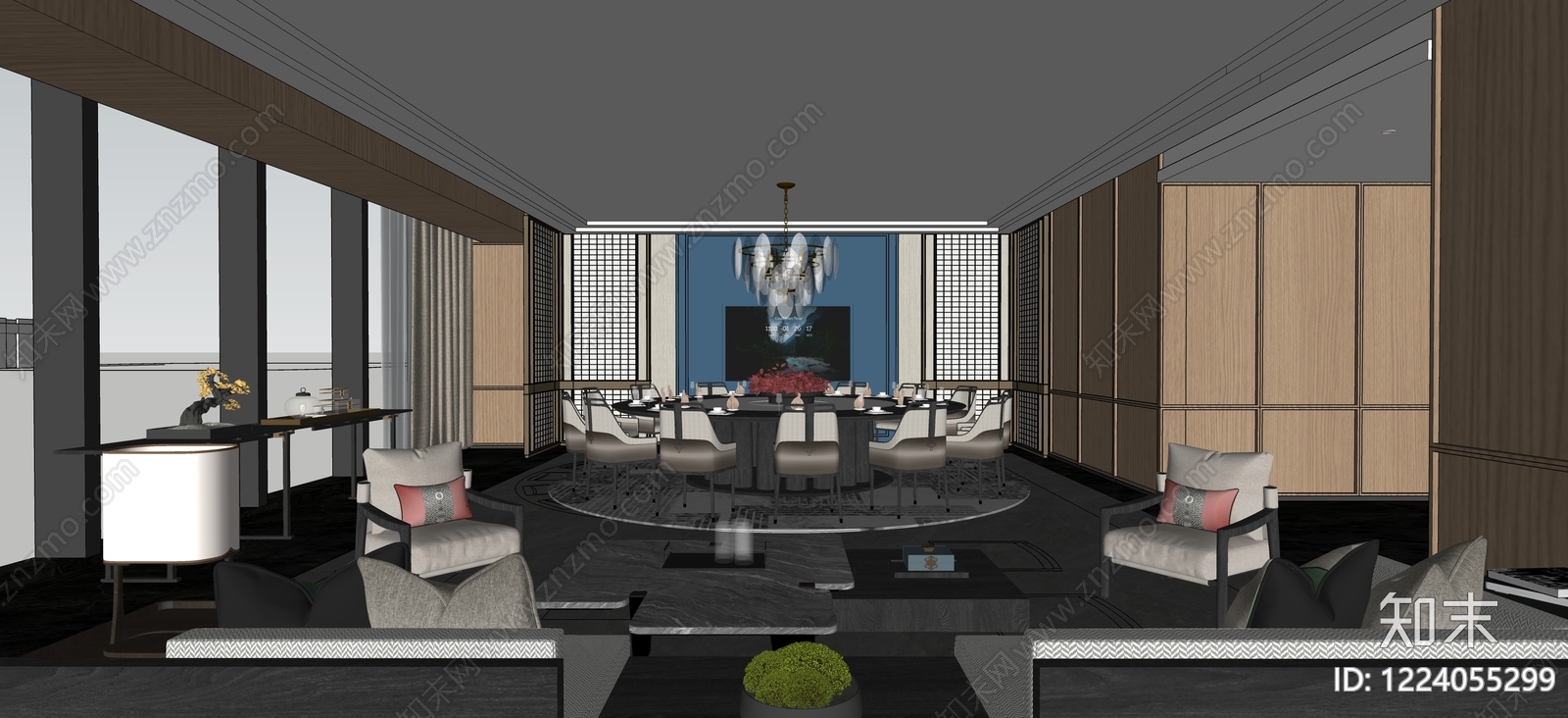 新中式包厢SU模型下载【ID:1224055299】