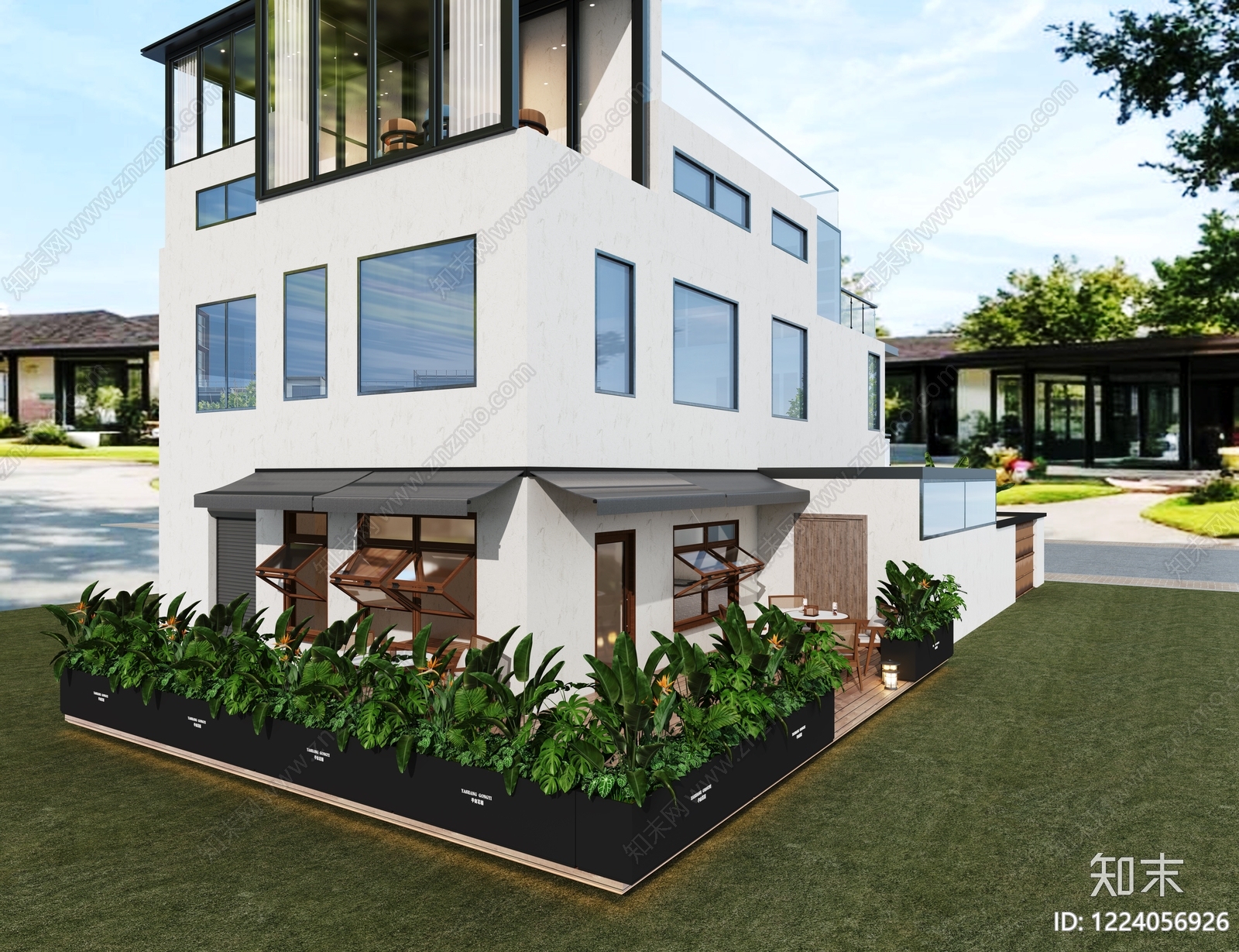 现代主义别墅外观3D模型下载【ID:1224056926】