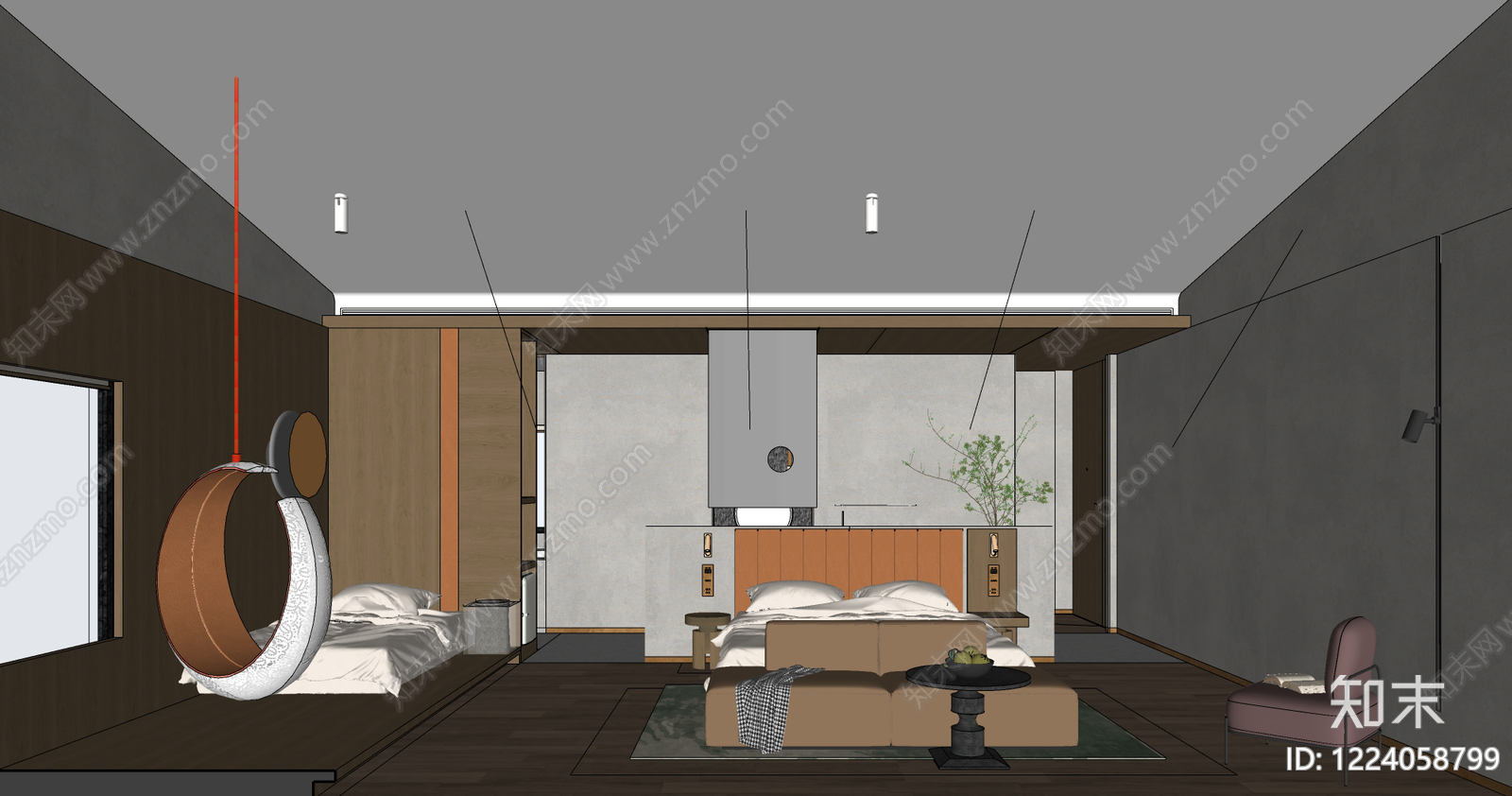 侘寂民宿客房SU模型下载【ID:1224058799】