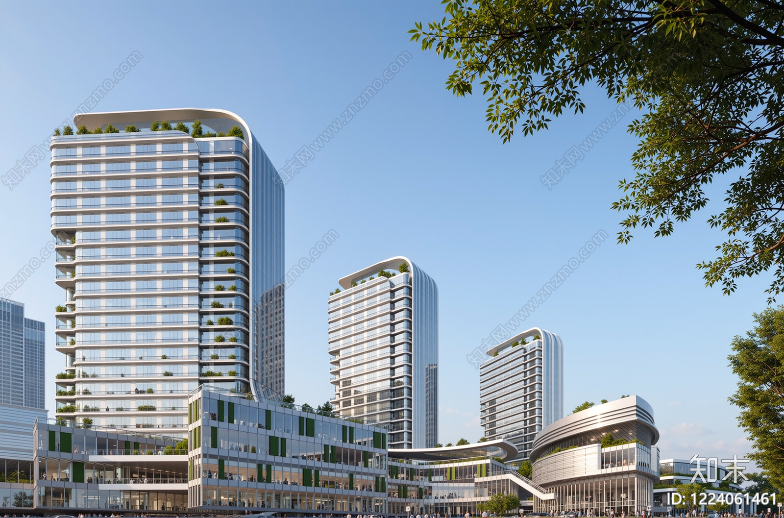现代主义商业综合体景观SU模型下载【ID:1224061461】