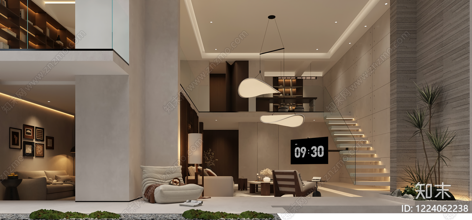 现代简约挑空客厅3D模型下载【ID:1224062238】