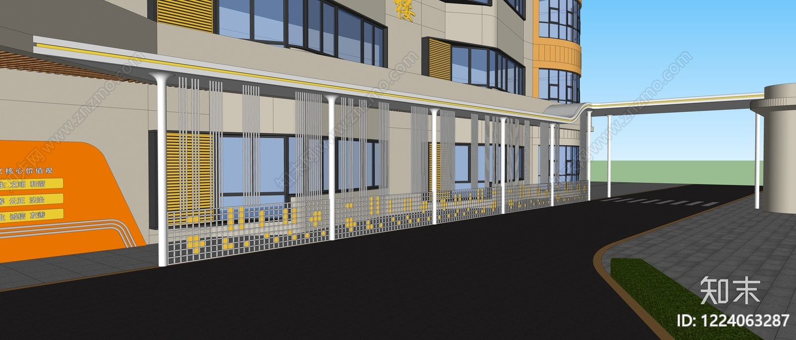 现代主义学校建筑SU模型下载【ID:1224063287】