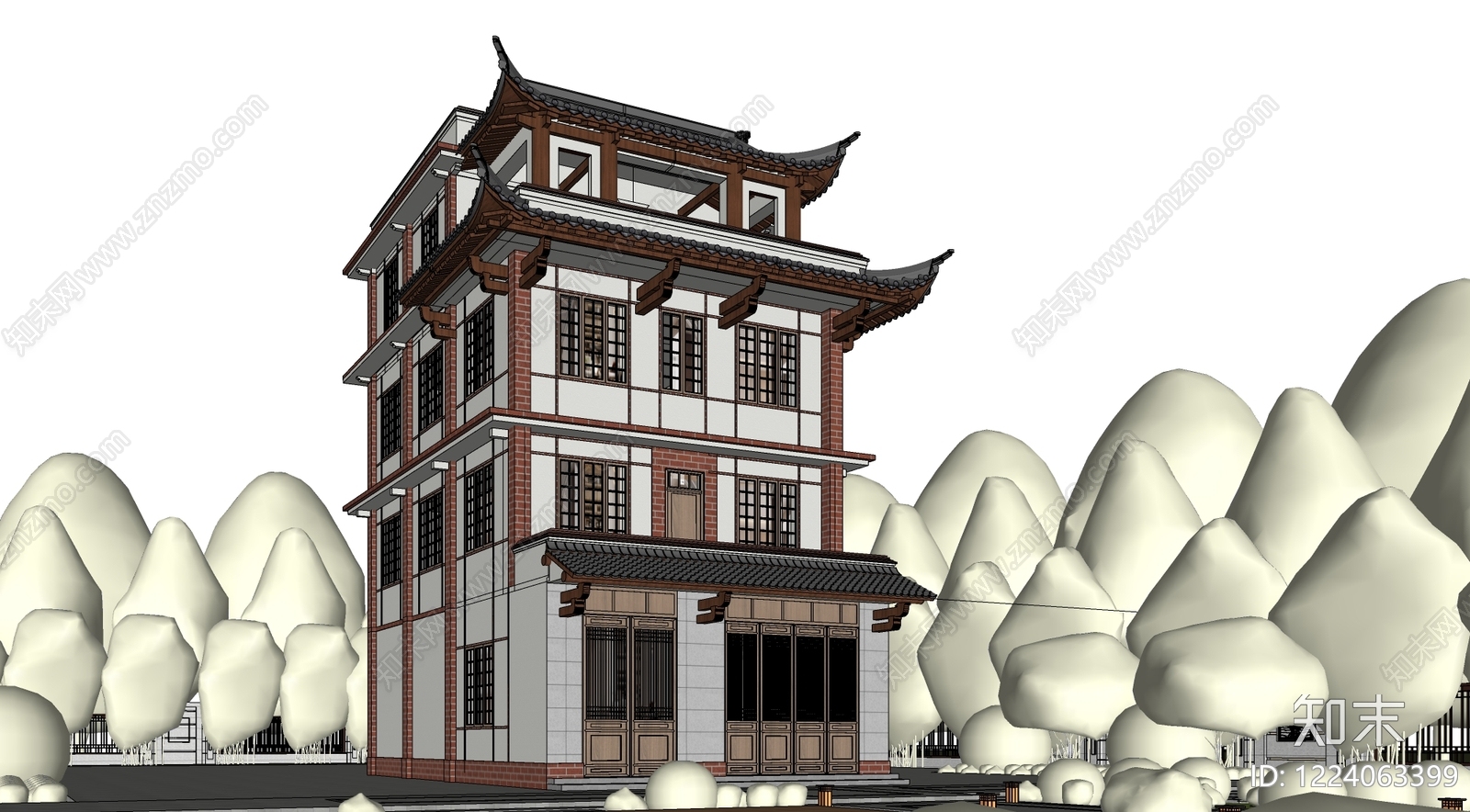 中式古建乡村民房SU模型下载【ID:1224063399】