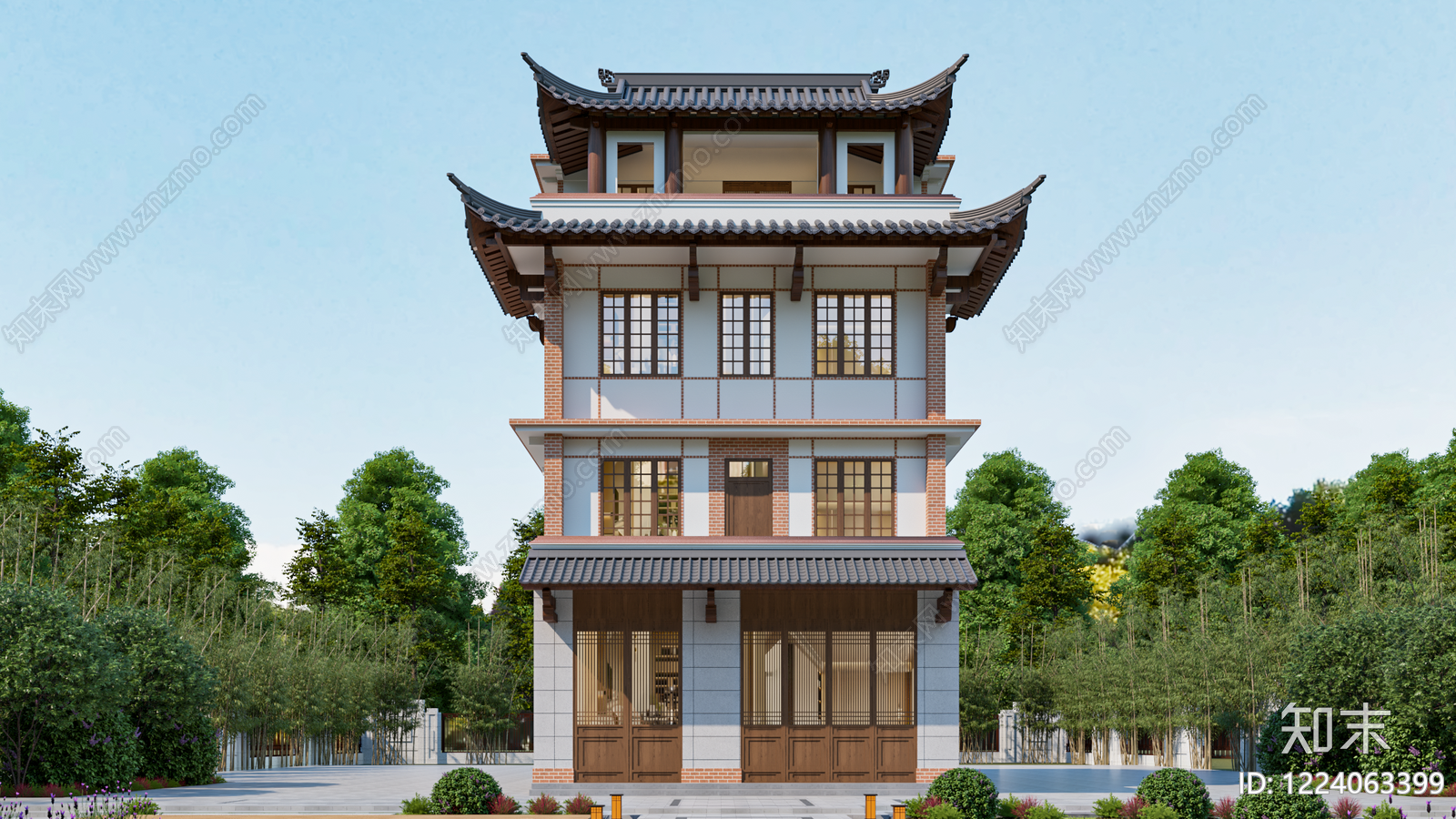 中式古建乡村民房SU模型下载【ID:1224063399】
