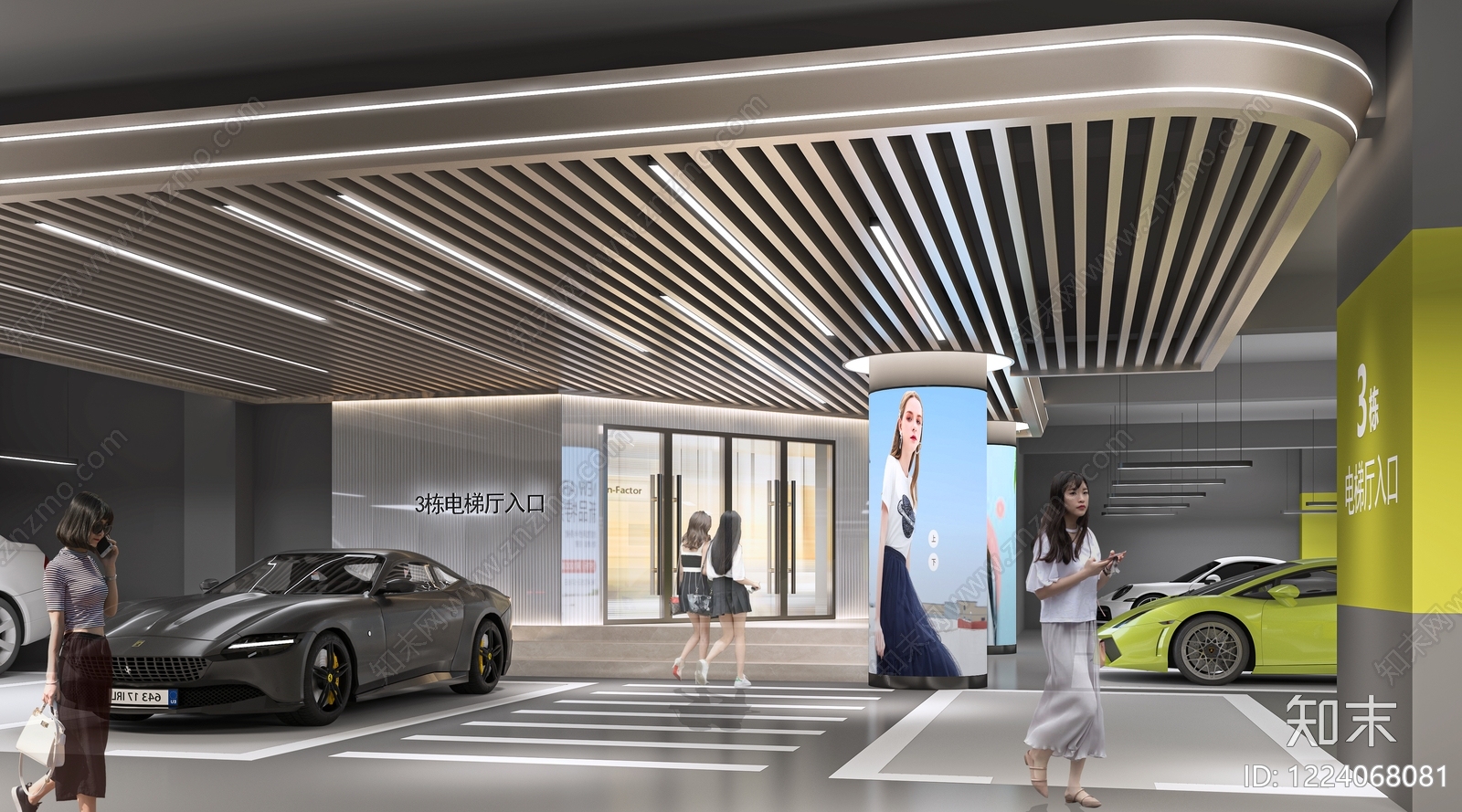 轻奢室内停车场3D模型渲染效果图