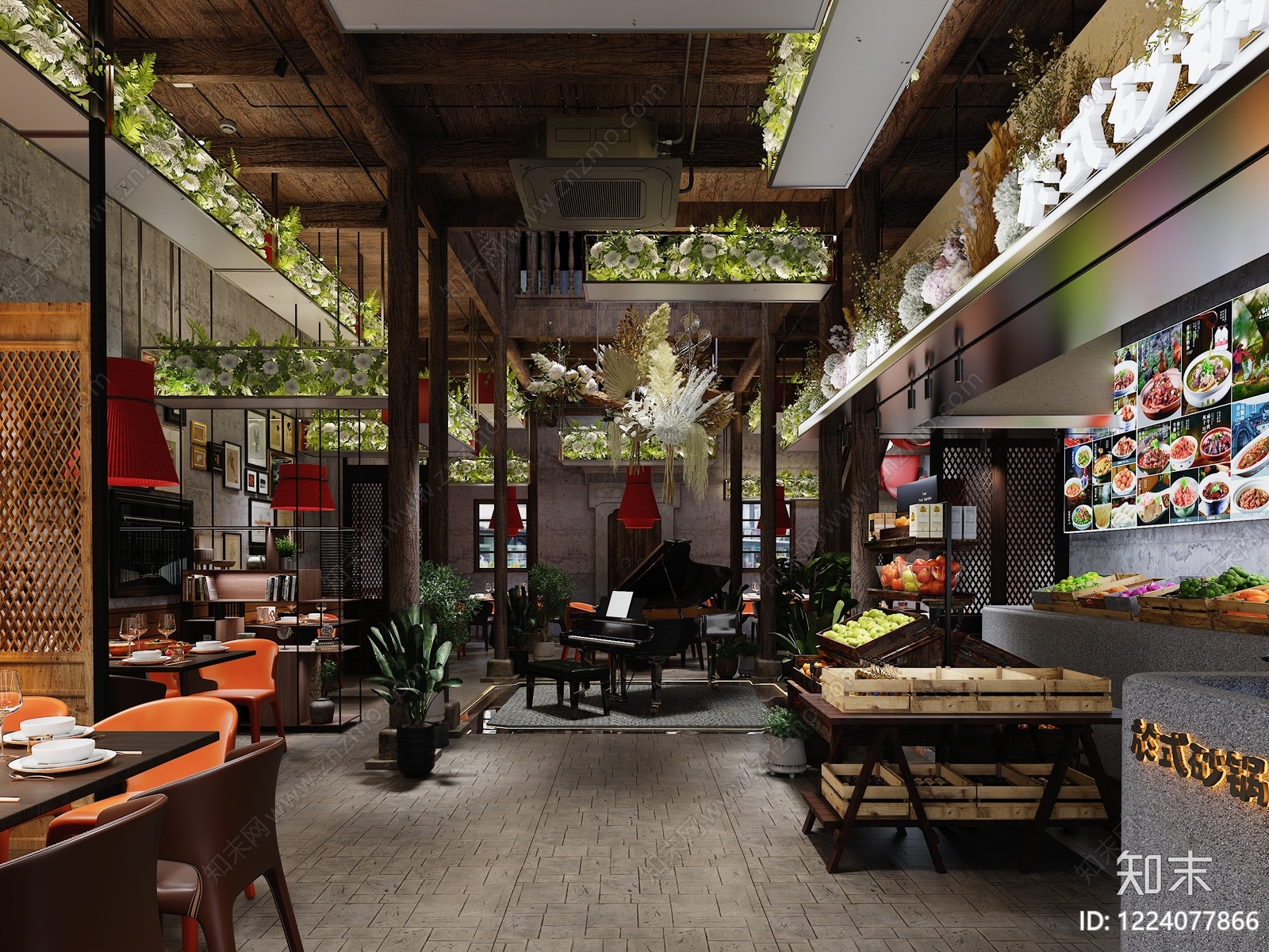 复古工业风中餐厅3D模型下载【ID:1224077866】