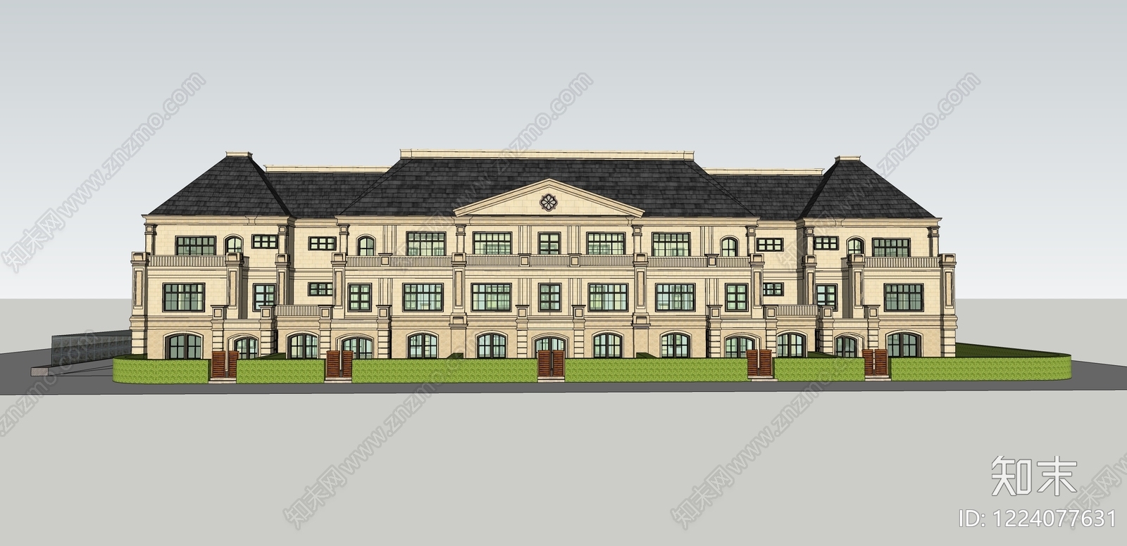 欧式古建联排别墅SU模型下载【ID:1224077631】