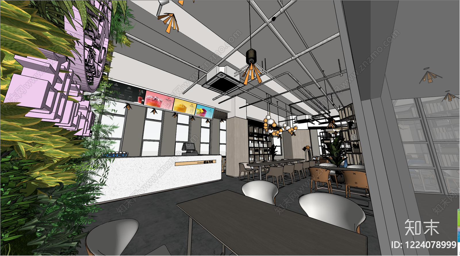 现代简约奶茶店SU模型下载【ID:1224078999】