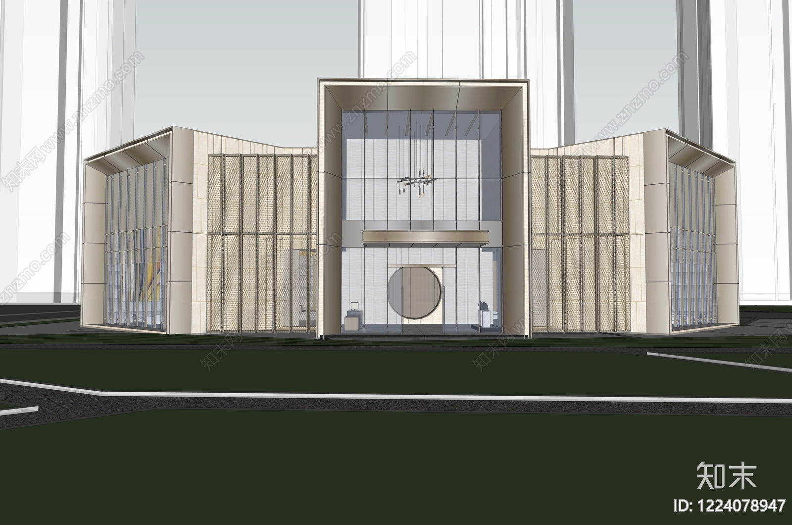 现代主义售楼处建筑SU模型下载【ID:1224078947】