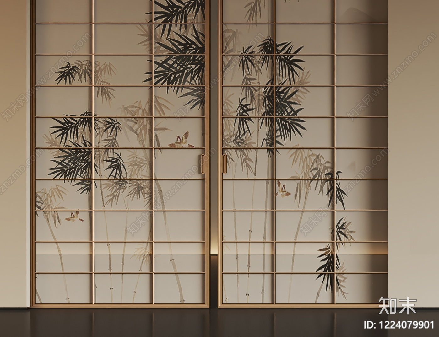 新中式推拉门SU模型下载【ID:1224079901】
