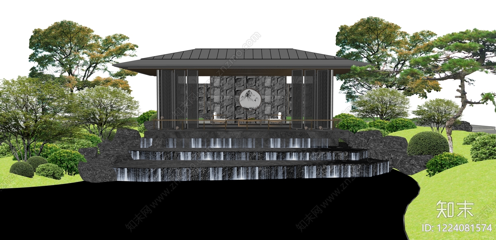 新中式景观亭子SU模型下载【ID:1224081574】
