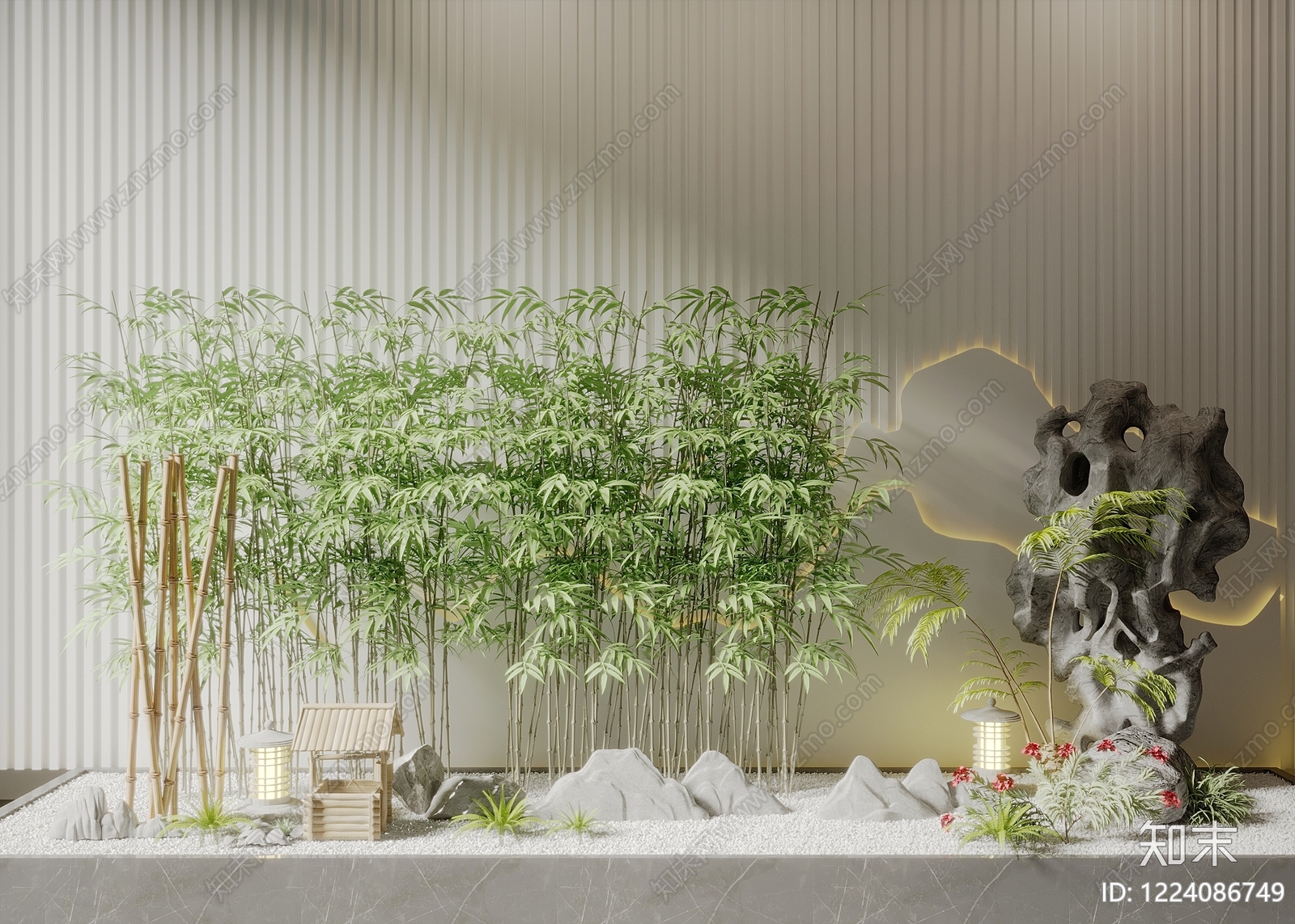 新中式室内景观3D模型下载【ID:1224086749】