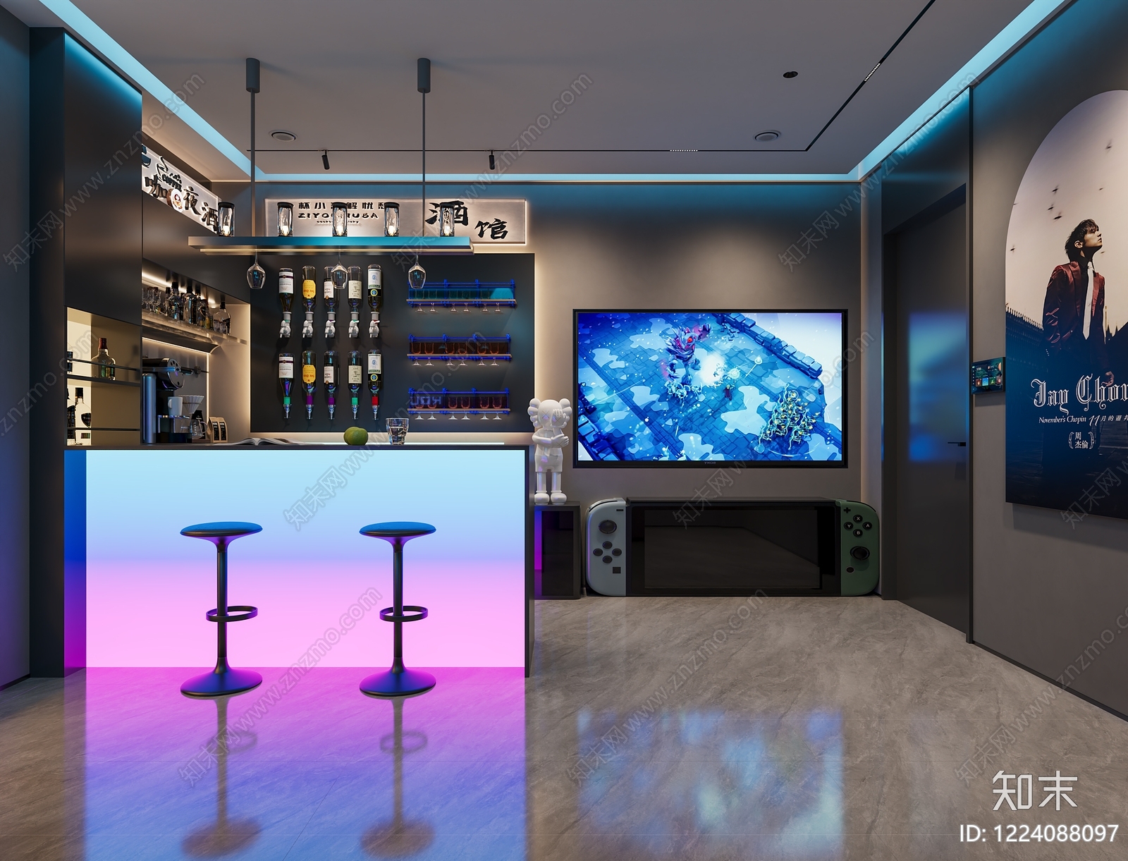 赛博朋克风酒馆3D模型下载【ID:1224088097】