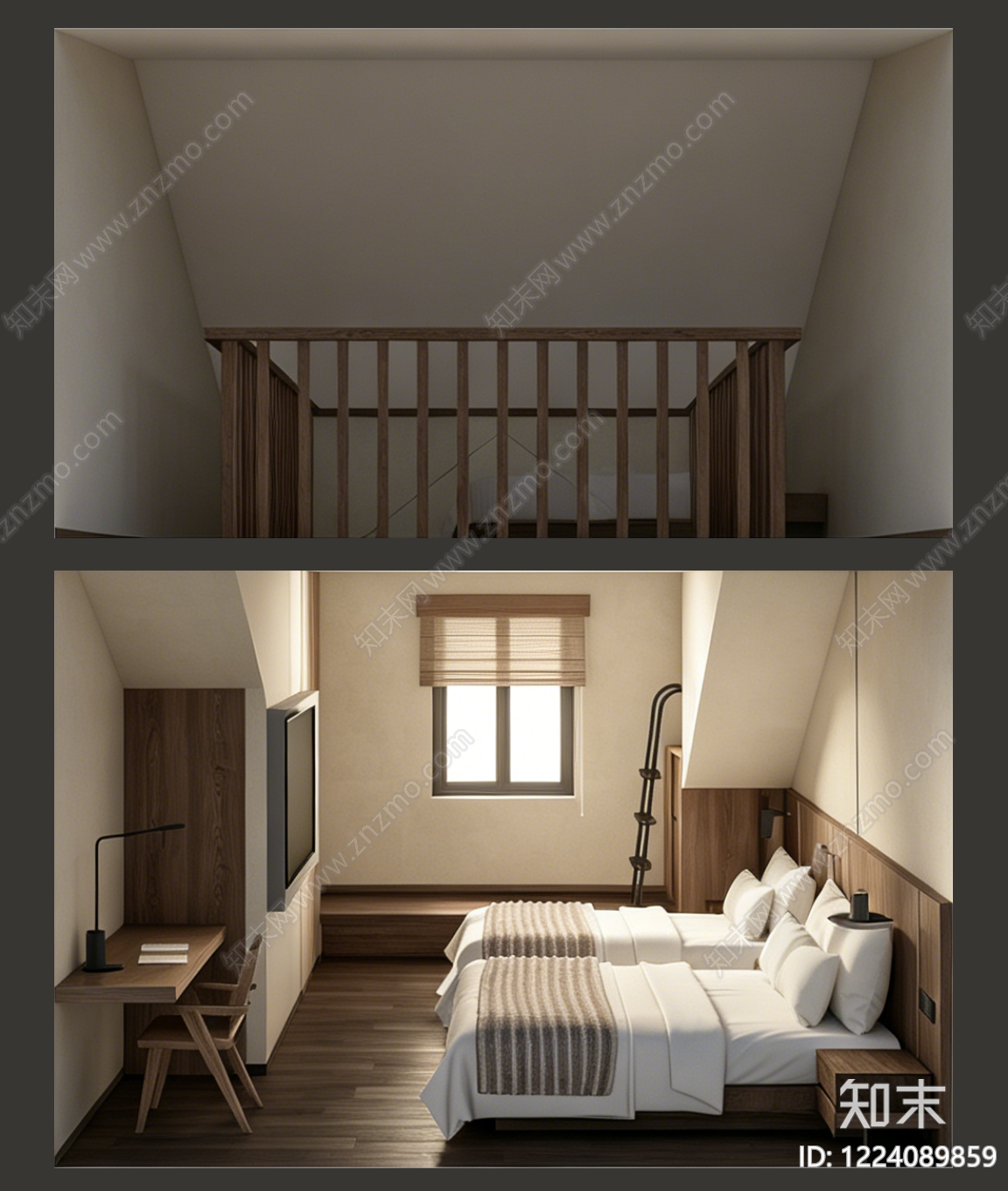 原木风民宿客房SU模型下载【ID:1224089859】