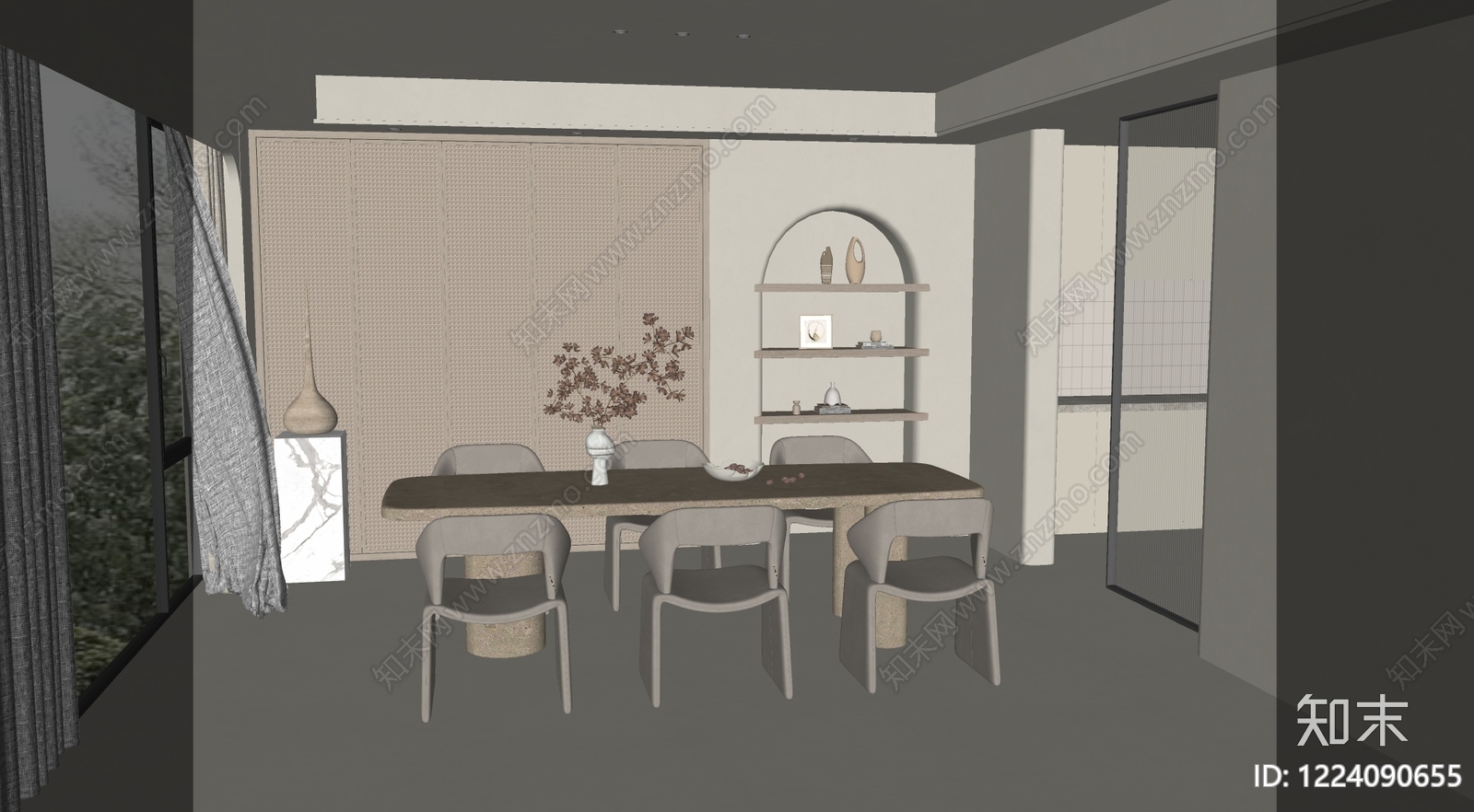 侘寂家居餐厅SU模型下载【ID:1224090655】