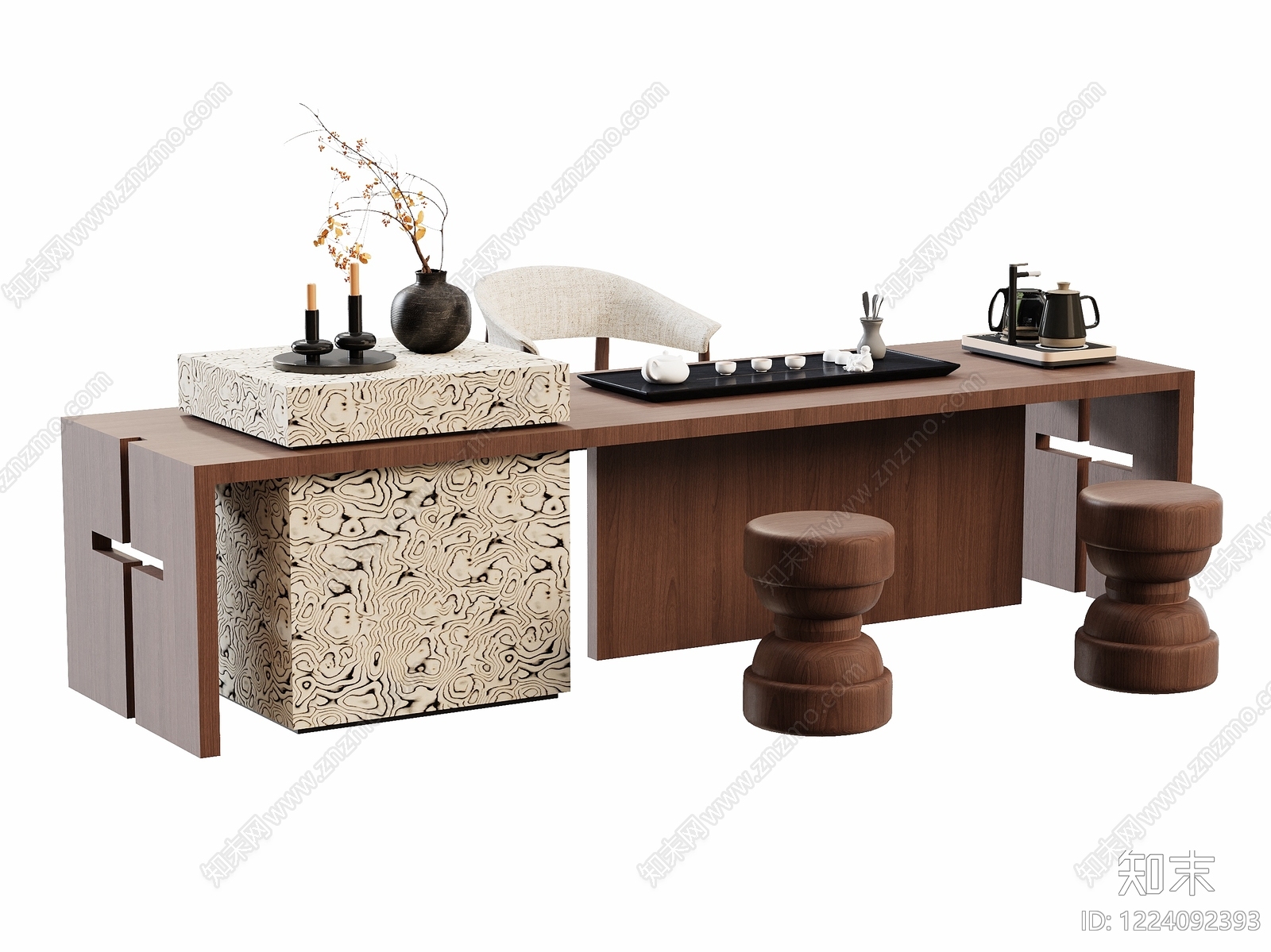 新中式茶桌椅3D模型下载【ID:1224092393】