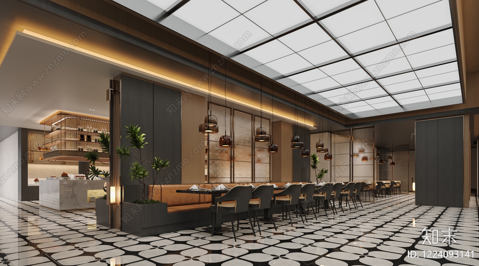 现代酒店餐厅3D模型下载【ID:1224093141】