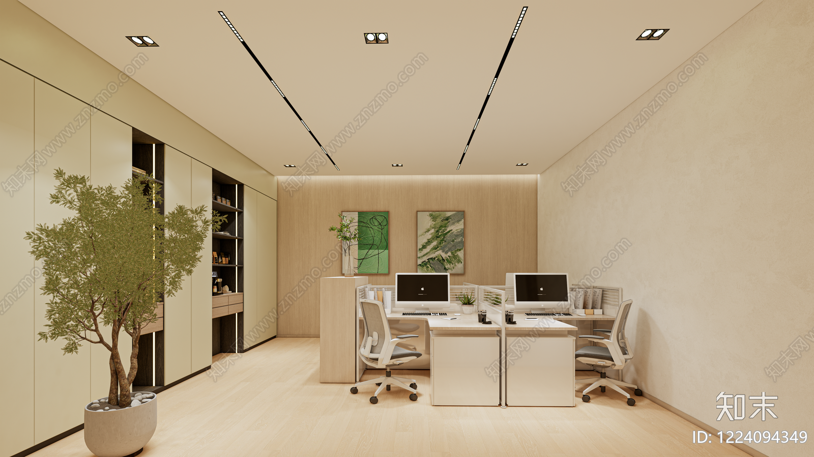 原木风办公室SU模型下载【ID:1224094349】