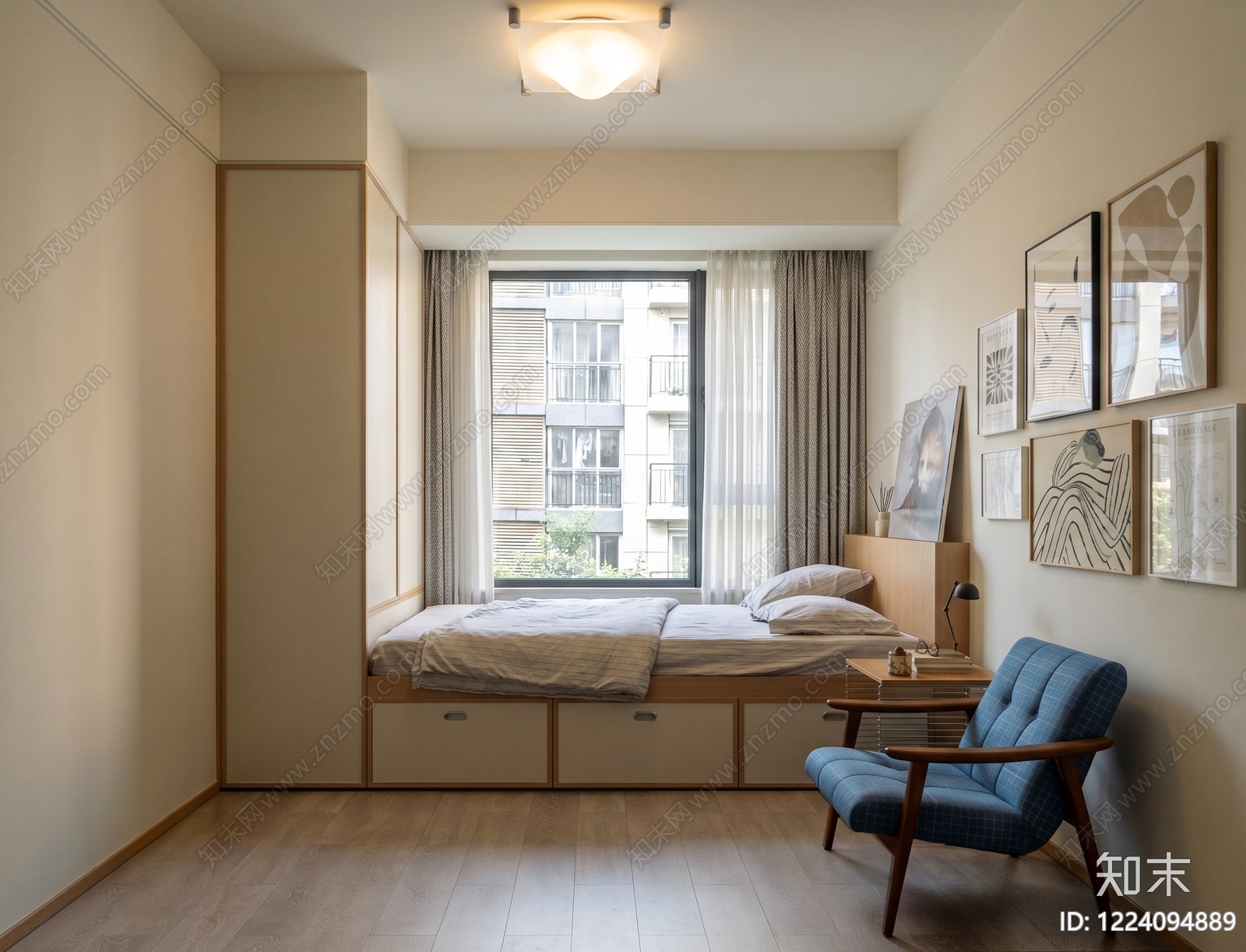 原木风家居卧室3D模型下载【ID:1224094889】